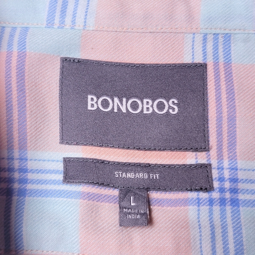 Bonobos Pink Plaid Button-Down Shirt L - Picture 4 of 7